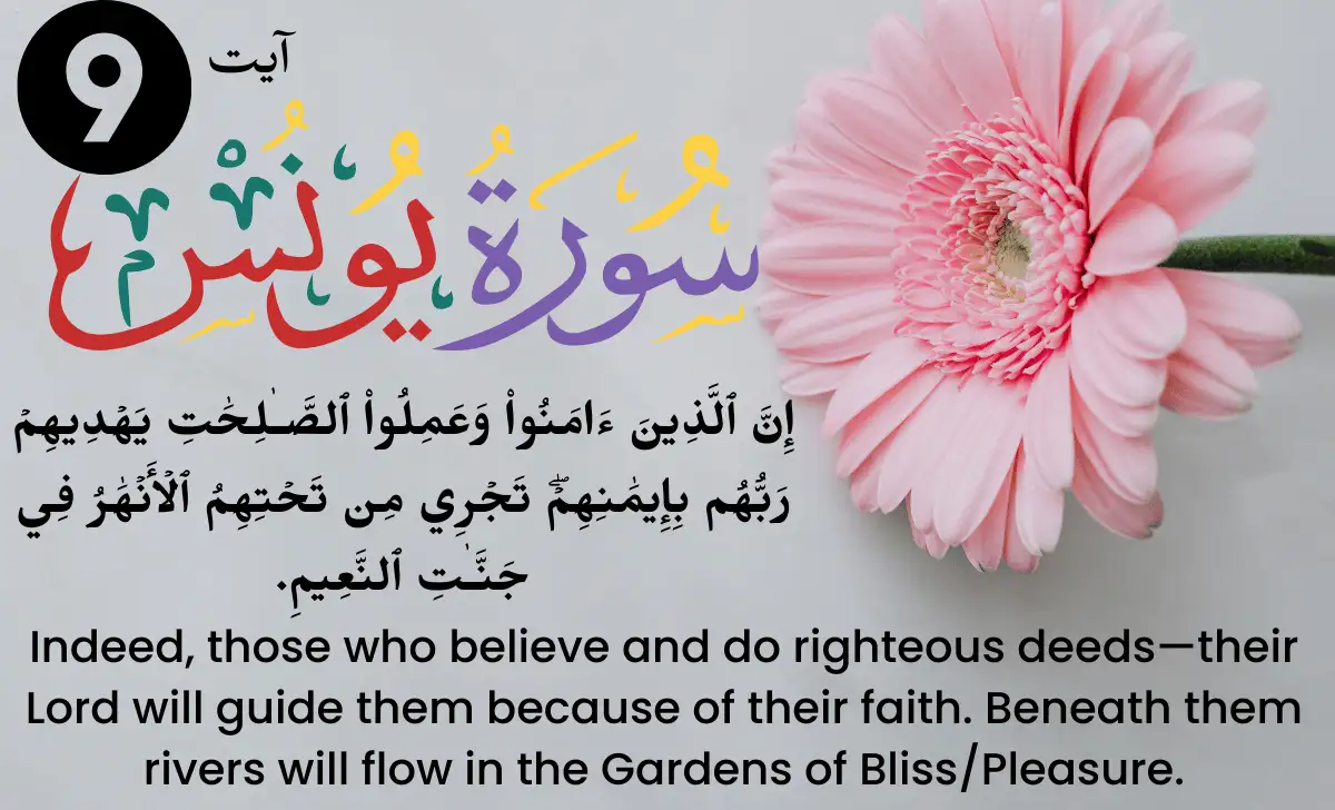 Surah Yunus Ayat 9 Arabic text with English and Urdu meaning (Quran 10:9)
