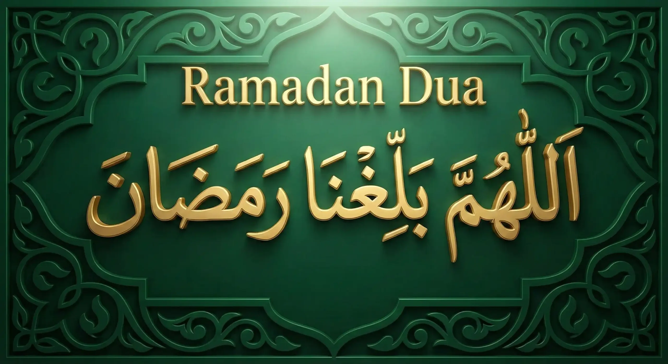Ramadan dua Allahumma Ballighna Ramadan Arabic calligraphy on green Islamic background